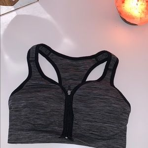 Black/gray sports bra front zip